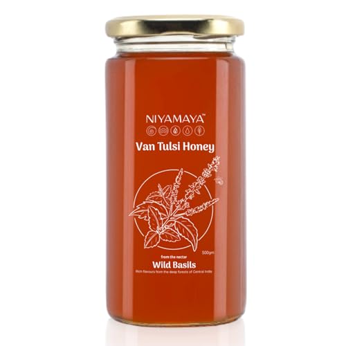 Image of NIYAMAYA Van Tulsi Honey 500gm Jar | 100% Pure Honey | Unprocessed Natural Shahad | Tulsi (Holy Basil) flowers Honey | Respiratory Booster | No Sugar No Adulteration