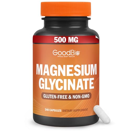Magnesium Glycinate – High Absorption Magnesium Supplement 500mg Per Serving for Stress Relief, Sleep, Heart and Bone Health, Nerve Support – Non-GMO, Gluten-Free, Gentle on Stomach, 240 Capsules