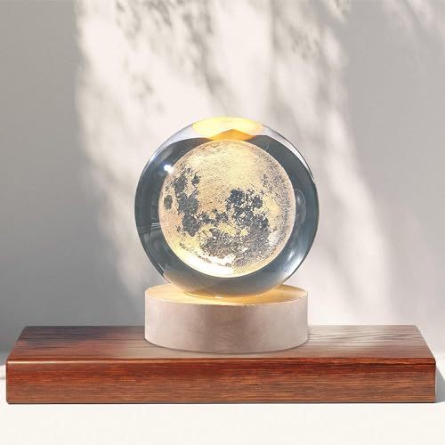 Miramar Moon Crystal Ball Night Light,2.4 Inch Glass Ball LED Night Lamp with Woodern Base,Decorations Gifts for Men,Women,Kids,Boys,Girls,Teens(Moon Crystal Ball Lamp)