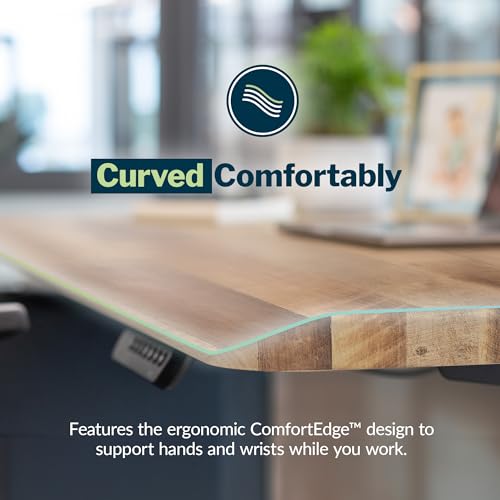 Image of Vari ComfortEdge 80x60 L-Shape Electric Standing Desk - Height Adjustable Sit-Stand VariDesk for Corner Office with Reversible Left /Right Design + Reclaimed Wood /Slate Legs (Ships in 3 Boxes)