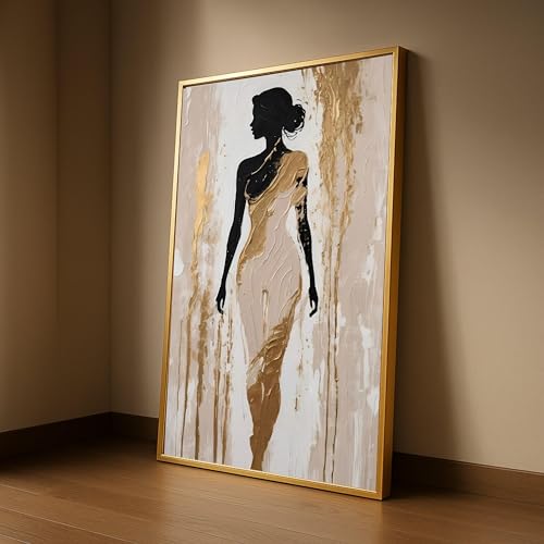 Portrait or et noir silhouette féminine abstraite | Toile d'art moderne haut de gamme