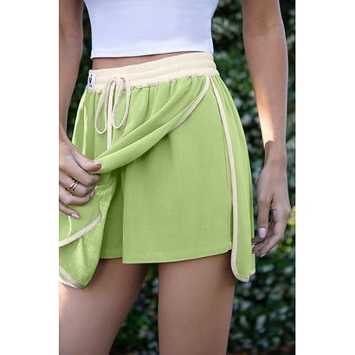 TARSE Womens Linen Skort High Waisted Drawstring Lounge Skirt with Built in Shorts Casual Summer Home Wear (LightMossy,L) — view 2