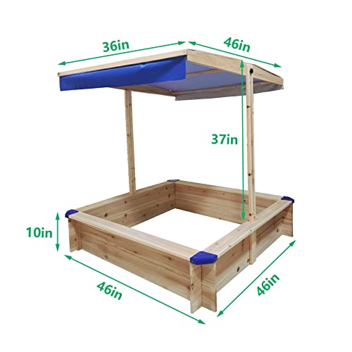 Kids Sand Boxes with Canopy Sandboxes with Covers Foldable Bench Seats, Children Outdoor Wooden Playset - Upgrade Retractable Roof