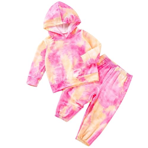 Kids Tie Dye Sweatsuit Toddler Girls 2 Piece Tracksuit Hooded Sweatshirt and Sweatpants Athletic Jogging Outfit for 0-6 Years