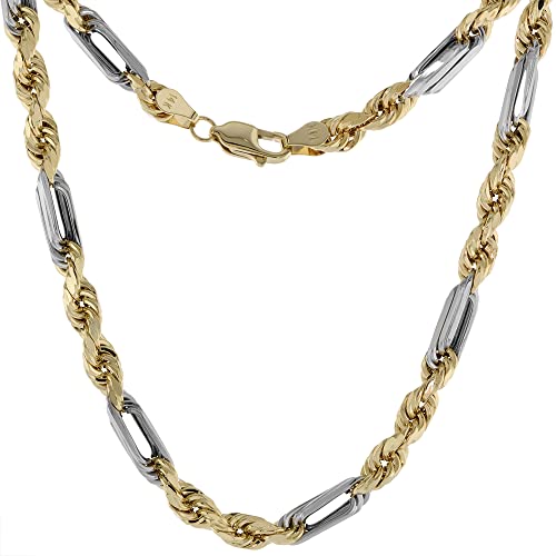 Silver City Jewelry Semi Hollow 14k 2-Tone Gold 5mm Milano Rope Figarope Chain Necklace
