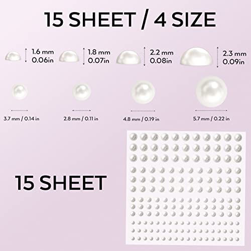 2475 Pcs Pearl Stickers Self Adhesive, Nicpro 4 Size Stick On Makeup Pearl Gem White Jewel Decor For Face, Body, Nail, Hair, Phone Art Craft Scrapbooking Embellishments Assorted Size 3Mm/4Mm/5Mm/6Mm #TOP1
