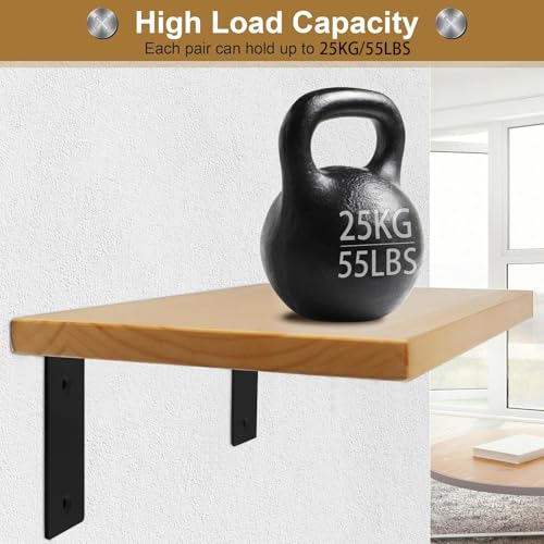 Alise Floating Shelf Brackets Heavy Duty L-Shaped Wall Brackets - Black Angle Corner Braces for Shelves, Stainless Steel Reinforced Shelf Support Bracket for Wooden Boards 9x5 Inch,Pack of 4 by Alise - Image 6