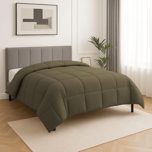 Image of Full Size Comforter Set - All Season Down Alternative Bedding Comforter Set - Quilted Duvet Insert with Corner Tabs - Box Stitched Blanket - Breathable, Soft - Taupe