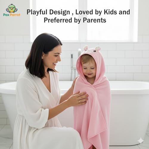 Image of Ultra-Soft Baby Hooded Towel - Coral Velvet Wrap Your Little One in Softness and Joy, Hypoallergenic & Super Absorbent Bath Wrap for Newborns & Toddlers | Cute Animal Design (0-5 Years)(Pink)