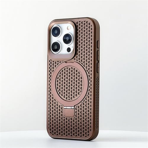 Coque iPhone 13 Pro anti-surchauffe avec support en métal marron