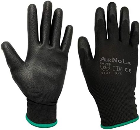 ARNOLA 12 Pairs ESD Gloves 13G Polyurethane Coated Anti Static Gloves, Safety Work Gloves, Touchscreen Gloves, Perfect For General Duty Work And For Electronic Assembly (XX-Large, Black)