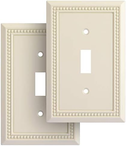 Sunken Pearls Decorative Wall Plate Switch Plate Outlet Cover, Durable Solid Zinc Alloy (Single Toggle 2PK, Light Almond)