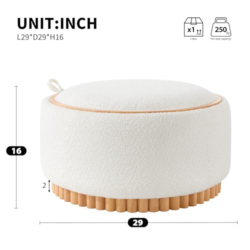 Merax 29" Round Storage Ottoman with Solid Wood Legs, Modern Coffee Table with Reversible Lid, Wood Frame, Chenille Fabric Footrest for Living Room, No Assembly Required, Beige by Merax - Image 2