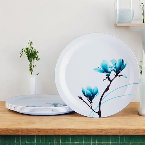 Image of Melamine Quarter Plates | Round Half Plate | Microwave Safe | Break Resistant | Plates for Snacks, Lunch, Dinner | Plates for Home, Office, Restaurant | Set of 6 | 7 Inch's (Sea Green)