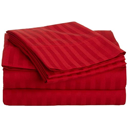 Himeya Bedding Italian Certified Duvet Cover Set 5 Piece With Button & Corner Ties Heavy Egyptian Cotton 1800-Tc Luxurious 1 Duvet Cover 4 Pillow Shams (Queen/Full, Red, Striped) #TOP8
