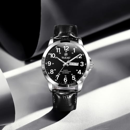 TAXAU Watches for Men Casual Black Leather Big Face Watch Men Classic Waterproof Minimalist Simple Men's Watch Analog Quartz Day Date Fashion Men's Wrist Watches Montre Homme by Taxau - Image 4