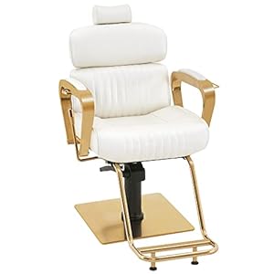 BarberPub Vintage Barber Chair Metal Hydraulic Recline Beauty Spa Salon Styling Equipment 3078 (White)