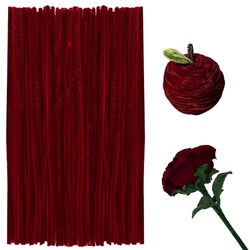 200 Pcs Pipe Cleaners Chenille Stems Wine Red Pipe Cleaners 11.8inch Long Craft Pipe Cleaner Bulk for Flowers Making Mothers Day DIY Art Crafts Decorations Supplies (Wine Red)