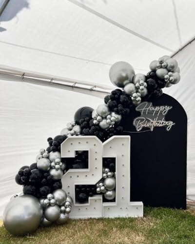 Image of KBZVNAF Black and Silver Latex Balloons - 60 Pack 12 inch Black Metallic Silver Confetti Party Balloons for Birthday, Baby Shower, Wedding, Bridal Shower, Graduation Party Decorations