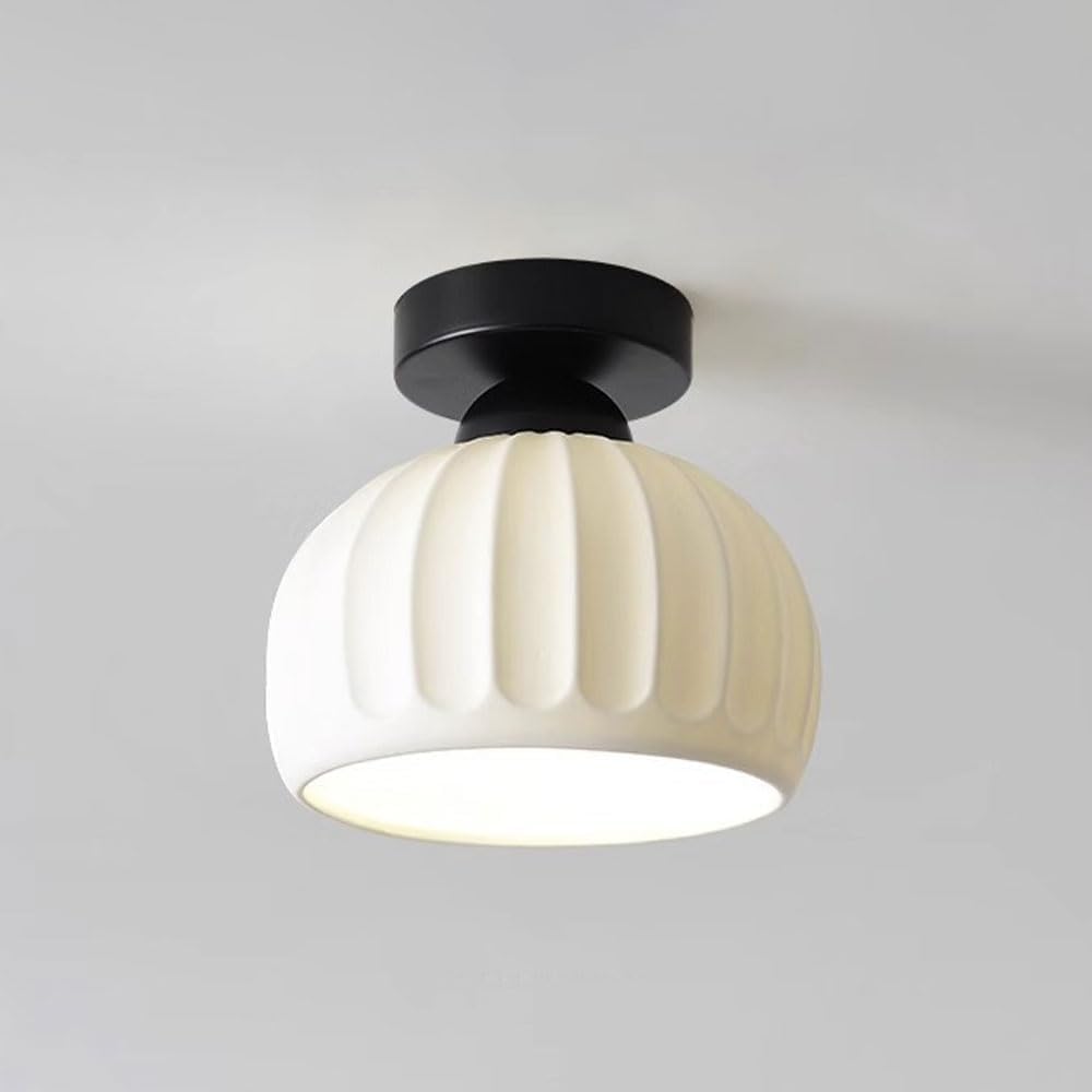STUIJKVSZ Modern 7-Inch Nordic Ceramic Flush Mount Ceiling Light - E26/E27 Fluted Cream Shade Round Fixture for Hallway, Entryway, Foyer, Closet, d Aent Design (Black)