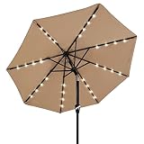 ABCCANOPY 275cm Gartenschirm Sonnenschirm neigbar mit 32 Solar-LED-Lichtern,für Garten,Deck,Schwimmbad,Sandstrand,Khaki