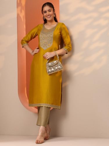 Image of Yoke Design Silk Straight Kurta Suit