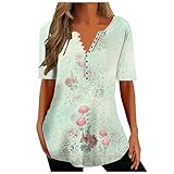 Summer Shirts for Women 2023 Print V-Neck Short Sleeve Tops Flower Graphic Tees Relaxed Athletic Tun