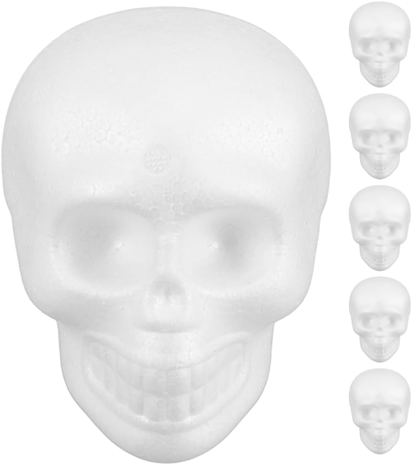 Operitacx 6pcs Foam Halloween Skull Heads, Realistic Polystyrene Human Skeleton Head DIY Craft Props for Halloween Party Home Table Decorations
