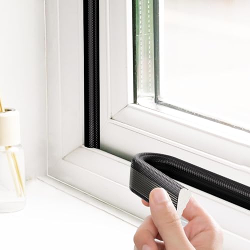 Burlete Ventana Corredera Burlete Puerta Ventanas Aislante Termico Ventanas 6M Burletes de Cuña Autoadhesivo Aislamiento Insonorizar y Colisión para Ventana Madera Puerta Aluminio (Negro, 6M)