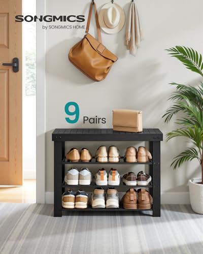 Image of SONGMICS Shoe Rack Bench, 4 Tier Bamboo Shoe Storage Organizer, Entryway Bench, for Living Room, Bathroom, Bedroom, 11.3 x 27.6 x 20.5 Inches, Ink Black ULBS370BH01