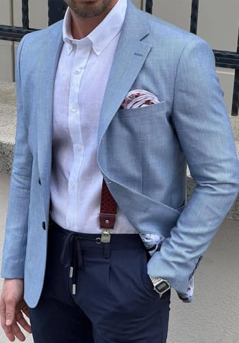 Men's Lightweight Linen Suit Jacket Slim Fit 2 Button Sport Coats Blazers for Wedding Tuxedo2