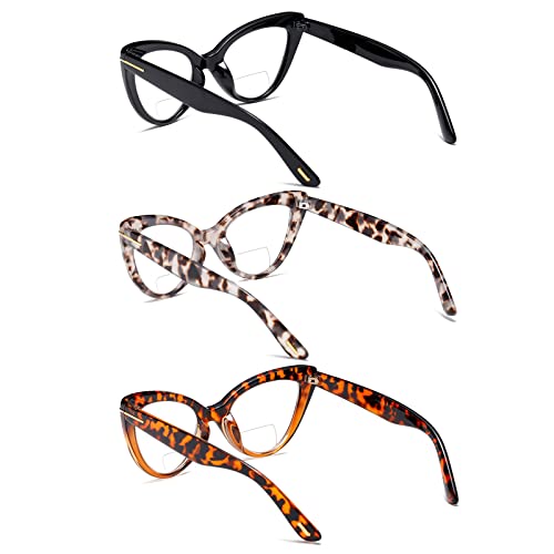 Image of 3 Pack Bifocal Cat Eye Reading Glasses for Women Oversized Blue Light Blocking Computer Readers