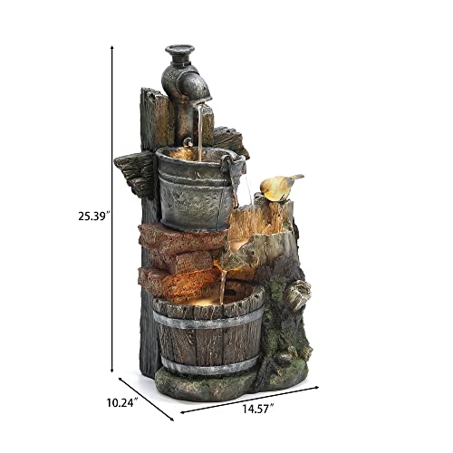 Luxenhome Farmhouse Faucet And Pails Resin Outdoor Patio & Garden Fountain With Lights #TOP6