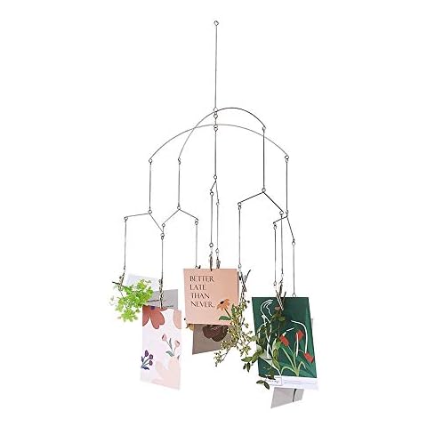 Yeyo Floating Hanging Clip Photo Display Mobile Decor, Metal Vertical Photo Hanging Display Clips Fan for Hanging Pictures Notes Memo Artworks Collage Kids Bedroom Decor (Style 1), Silver ,(PD-01) Cover