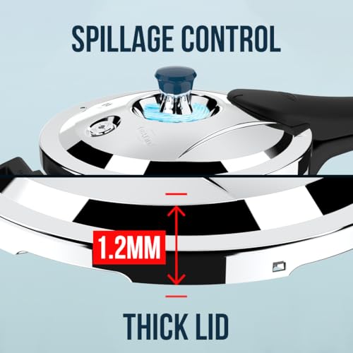 Image of Ultra Dura cook Triply 3.5 L pressure cooker,SS 304 Food Grade,'SCTS'Anti Bulging,Froth collector,Broad Base quick cooking -savesgas.Solid backelite handles,3 layered body, Induction,ISI,5 Y warranty.