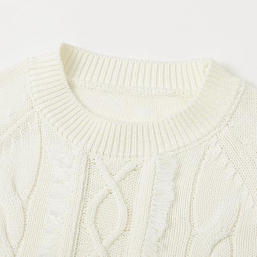 Image of Curipeer Girls Pullover Sweaters, Lace-up Long Sleeve Crewneck | Soft Warm Classic Cable Knit, Winter Fall Spring Daily Wear, Little Kids Tween Girl