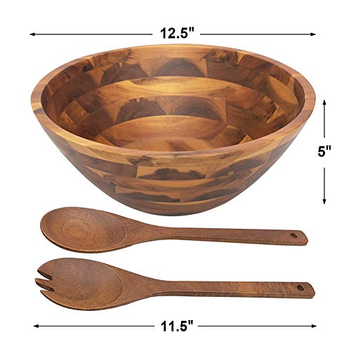 Aidea Salad Bowls, Wooden Salad Bowls Set, Large Acacia Wood Serving Bowl For Fruits, Salad, 12.5" Big Salad Bowl With Serving Utensils #TOP4