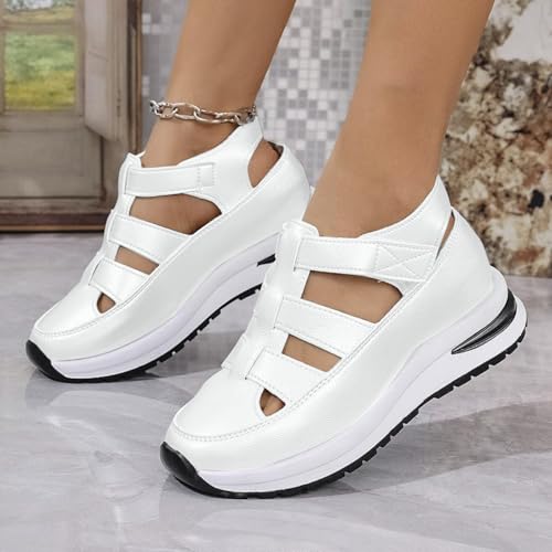 Image of Women's Hollow Out Breathable Platform Wedge Sandals Sneakers 2025 Closed Toe Platform Sandals Height-Boosting Thick Sole Roman Shoes