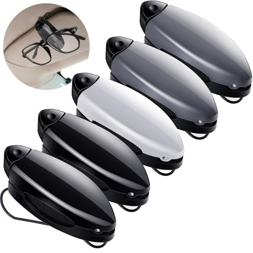 Image of Frienda 5 Pcs Sunglasses Holder for Car Sun Visor Clip, Sunglass Holder for Visor Eyeglasses Mount Ticket Card Clip Car Accessories for Women Men (Black,Gray,Silver)