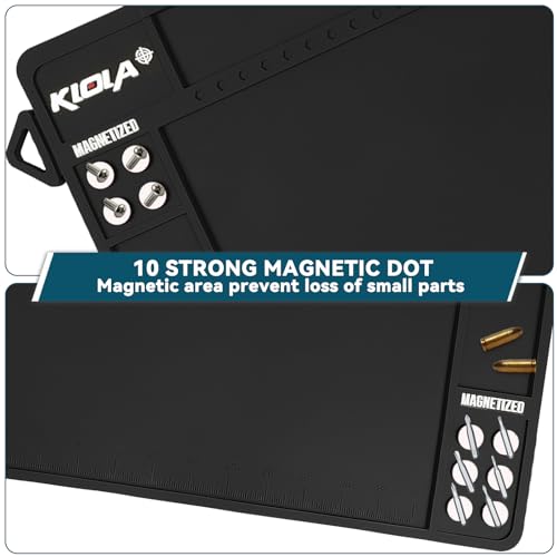 Klola Rifle Shotgun Gun Cleaning Mat Large, Magnetic Gun Cleaning Mats for All Guns, Anti-Slip Rifle Gun Mat with Organizer Parts Tray, Protective Workbench Cleaning Pad Inch Ruler,Black