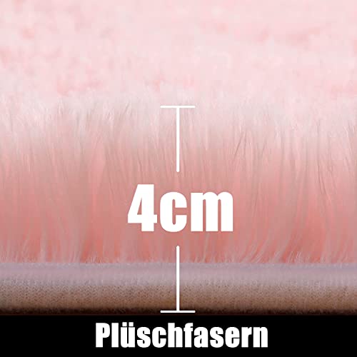 Shaggy Hochflor Teppich Rund für Kinderzimmer Wohnzimmer Schlafzimmer Langflor Teppich Hochwertig Hohe Pflegeleicht Fadendichte Flauschiger kinderteppich Bodenmatte für Mädchen(Rosa, 122cm)