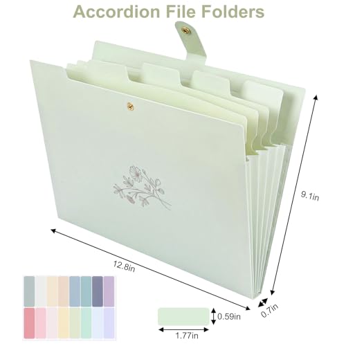 EOOUT 6pcs Expanding File Folders with 5 Pockets, Accordion Folders for Documents, A4 Letter Size Gold-Embossed Floral Plastic File Organizer with Snap Button for School and Office Supplies
