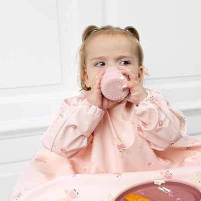 BIBaDO - Sippit Silicone Baby Cup, Blush (2-Pack) - Open Training Silicone Cups - Soft, Non Slip Grip, Weighted Base - Durable, Dishwasher Safe, BPA Free - Toddler Cups - Baby Essentials - 6 Months+