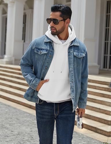 Image of COOFANDY Men Cotton Fleece Hooded Sweatshirt Casual Long Sleeve Hoodies Pullover Fashion Drawstring Hoodie with Kanga Pocket