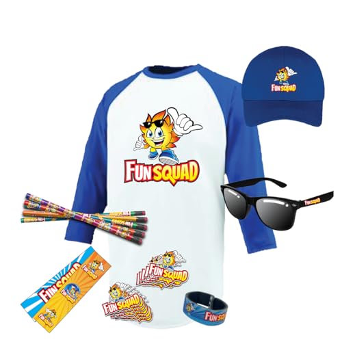 Fun Squad Sunny-Girl or Sunny Boy Medium Combo Packs: Raglan T-Shirt, Baseball Cap, Sunglasses, Pencils, Stickers - Kids