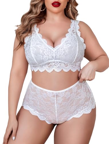 Image of Avidlove Plus Size Lingerie Set for Women Sexy Lace Halter Bralette High Waist Panty Set