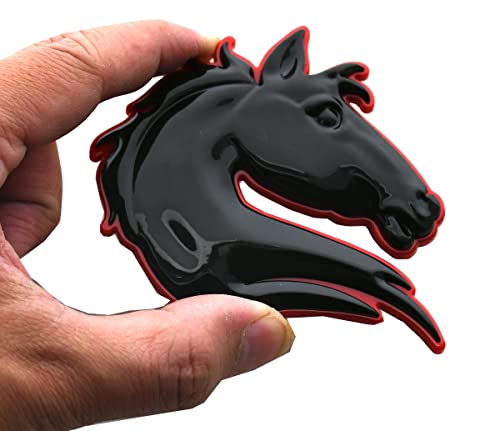 Pair Custom New Horse Head Emblems Fender 3D Badges Replacement For 2021-2023 Bronco Mustang Gt Silverado Sierra Ram Universal Car Vehicle, Truck, Motorcycle (Redline) #TOP5