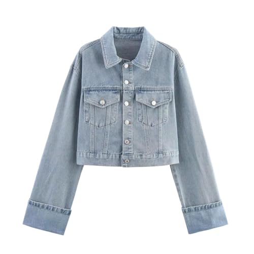 Manteau femme col revers décontracté en denim bleu clair pour le style quotidien