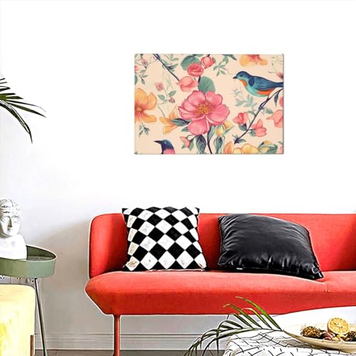 Tableau sur toile fleurs et oiseaux finition soignée YoupO 45x30x1,5 cm