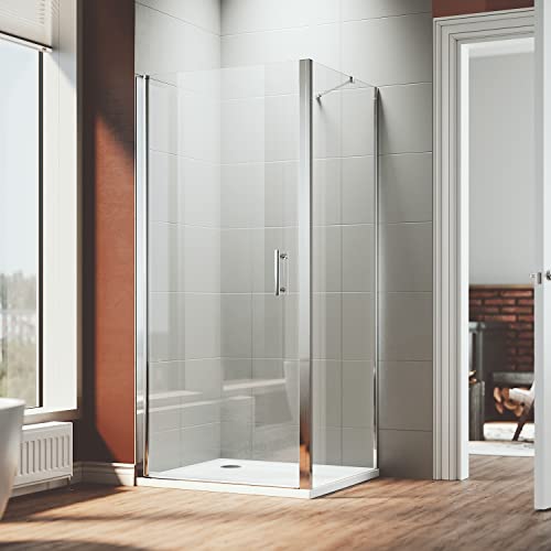 ELEGANT 760 x 760mm Frameless Pivot Shower Door Enclosure 6mm Safety Glass Reversible Shower Cubicle Door + Side Panel